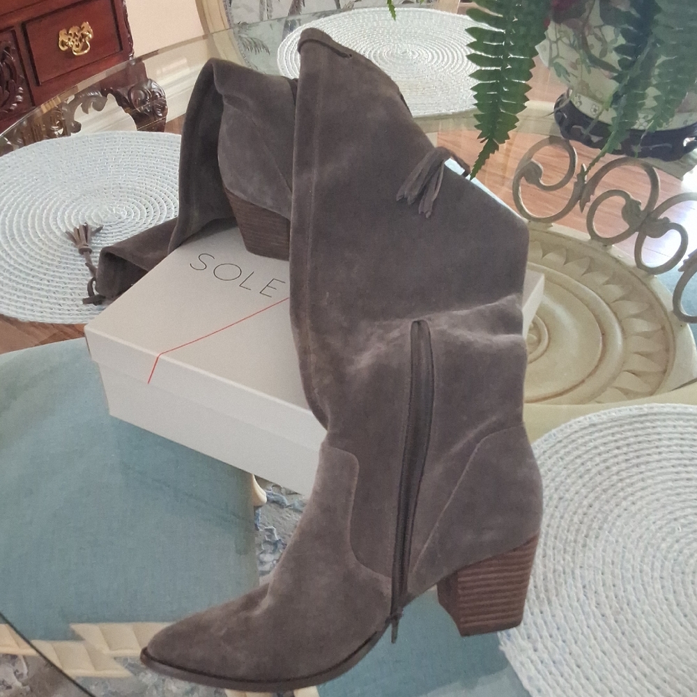 Sole Society Women's Taupe Suede Heeled Boots